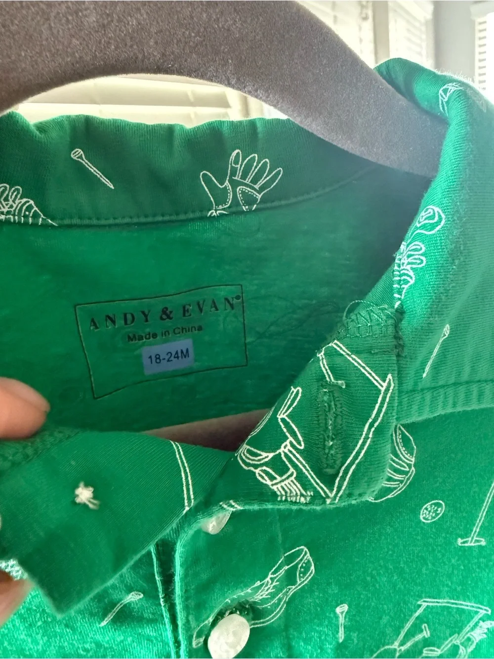 Andy & Evan Green Polo Romper with Golf Print